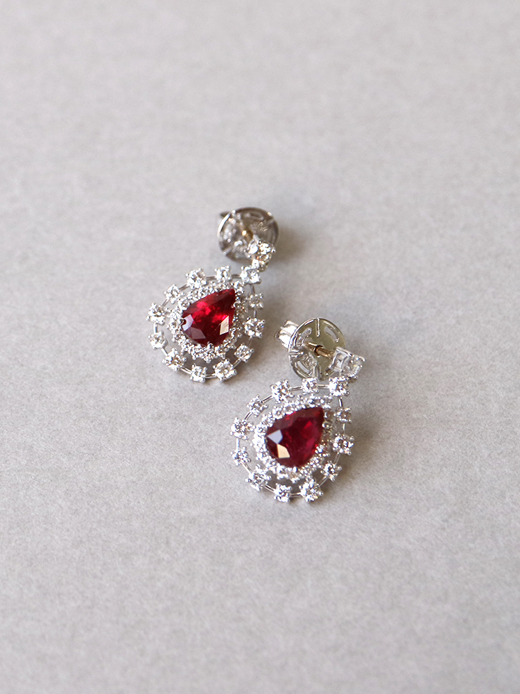 Ruby Earrings - 귀걸이, 루비, 다이아몬드