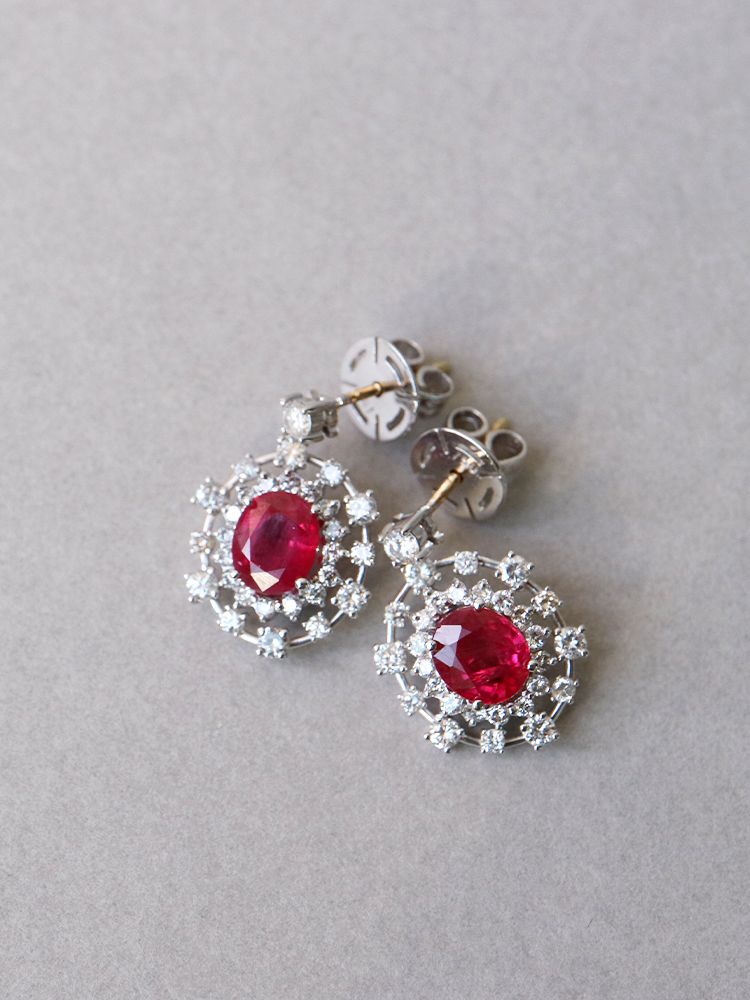 Ruby Earrings - 귀걸이, 루비, 다이아몬드